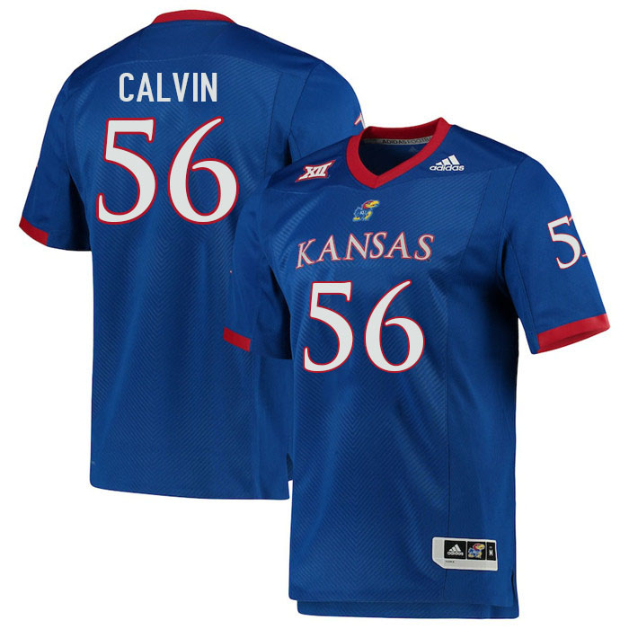 Men #56 Marcus Calvin Kansas Jayhawks College Football Jerseys Stitched Sale-Royal - Click Image to Close